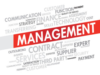 Word cloud of management related items, presentation background