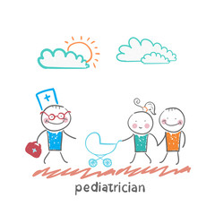pediatrician came to the sick child in the stroller parents