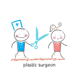 plastic surgeon with scissors running for the patient