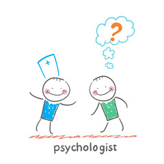 Naklejka premium Psychologist talking to a patient who thinks of a question mark