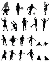 Black silhouettes of children playing, vector