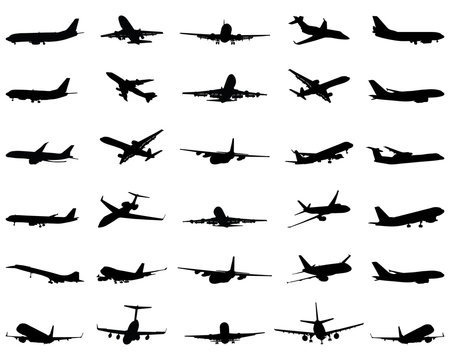 Different black silhouettes of airplane 2, vector