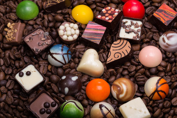 chocolate pralines and coffee beans