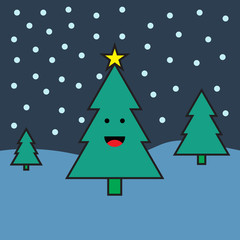 Cute Christmas tree cartoon.