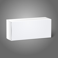 Realistic white blank paper package box. Isolated on grey
