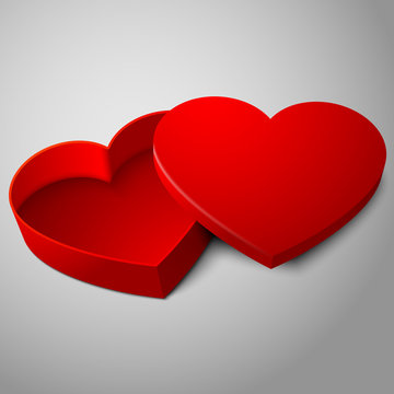 Vector realistic blank red opened heart shape box. For your