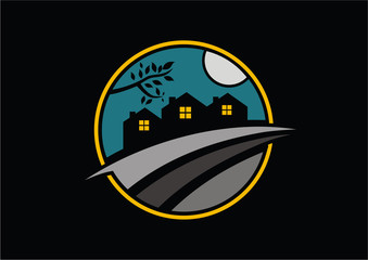 Circle village to night with moon logo vector - 73366001