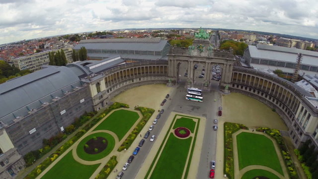 Tourist attraction Brussels Belgium, aerial city park old arcade