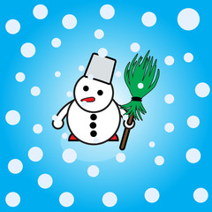 Snowman with falling snow.