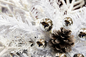 Christmas decorations - white snowflake with pinecone and silver