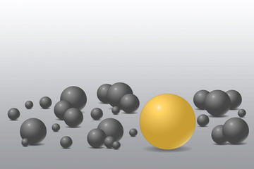 Dark grey balls and one gold on the grey background