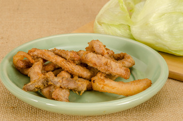 Strip fried pork