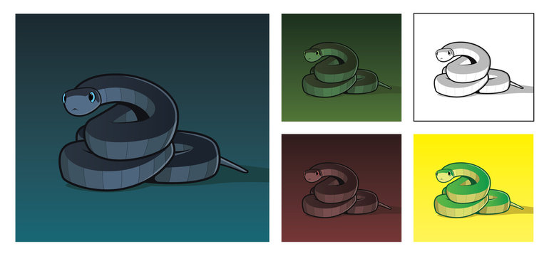 Vector realistic illustration of snake in different colors