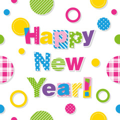 happy new year greeting card with colorful circles pattern