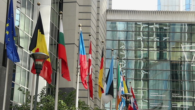 European countries flags Europe Parliament headquarters Brussels