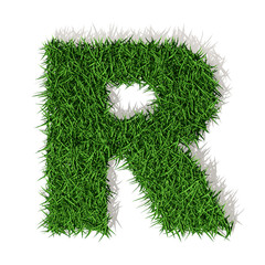 R Lettera erba verde, isolata su sfondo bianco