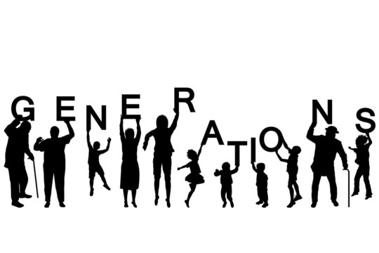 People silhouettes of different ages holding the letters of the