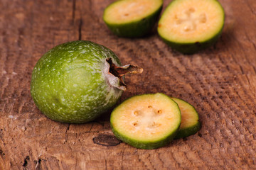 Feijoa Fruit on a wooden background