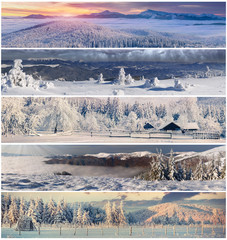 Winter collage with 5 different Christmas landscape for banners.