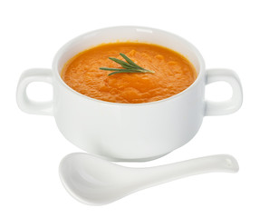 Pumpkin soup isolated on white background