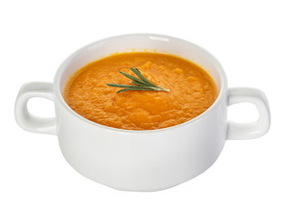 Pumpkin soup isolated on white background