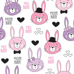 mister and miss bunny pattern vector illustration