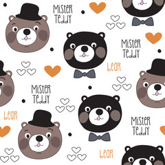 mister teddy bear pattern vector illustration