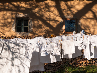 Baby clothes hanging on the clothesline