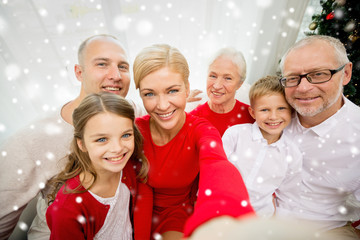 smiling family making selfie at home