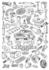 Car parts in freehand drawing style