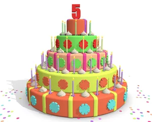 Deurstickers Jarig - vijf jaar oud - jubileum taart © emieldelange