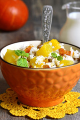 Pumpkin with rice,dried fruits and mint.