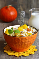 Pumpkin with rice,dried fruits and mint.