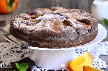Chocolate cake with persimmon.