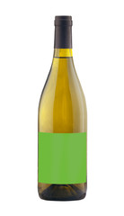 White wine bottle isolated with blank label.