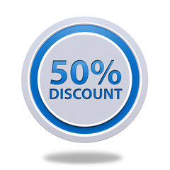 Discount 50 circular icon on white background