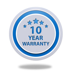 Ten year warranty circular icon on white background