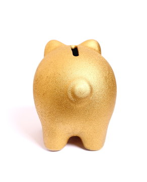 Golden piggy bank from back