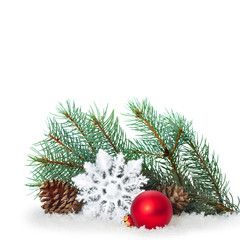 Christmas ornaments on Christmas tree with baubles