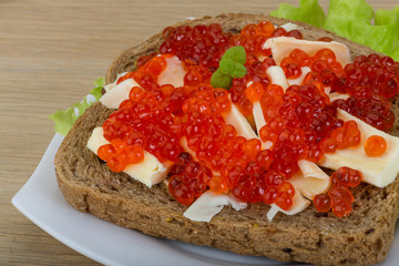 Sandwich with red caviar