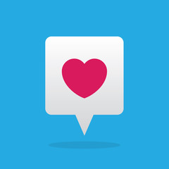 Speech bubble with floating heart and blue background