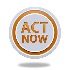 Act now circular icon on white background