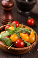 Red and yellow tomatoes closeup
