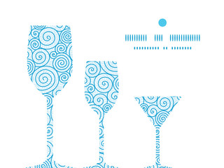 Vector abstract swirls three wine glasses silhouettes pattern