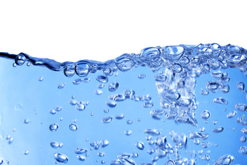 Water and air bubbles over white background