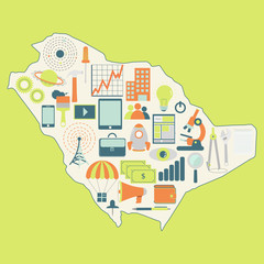 Map of Saudi Arabia with technology icons