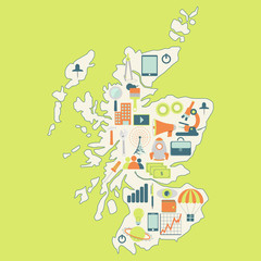 Map of Scotland with technology icons