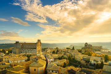 Orvieto medieval town and Duomo cathedral church aerial view. It - obrazy, fototapety, plakaty