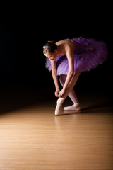 Young female ballerina adjusting her shoes © Andre van der Veen