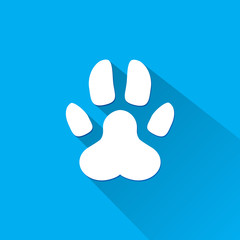 Flat dog paw silhouette with shadow. Vector